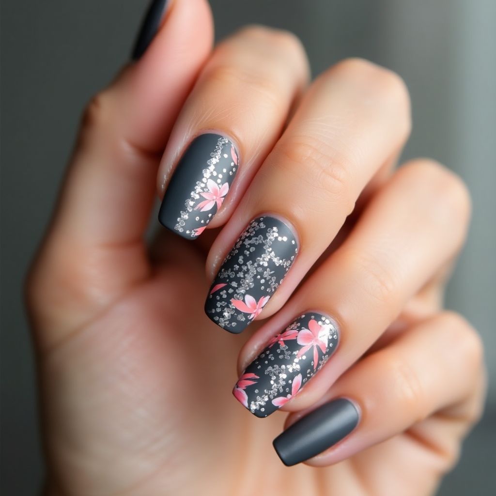 Charcoal Gray Summer Nail Design