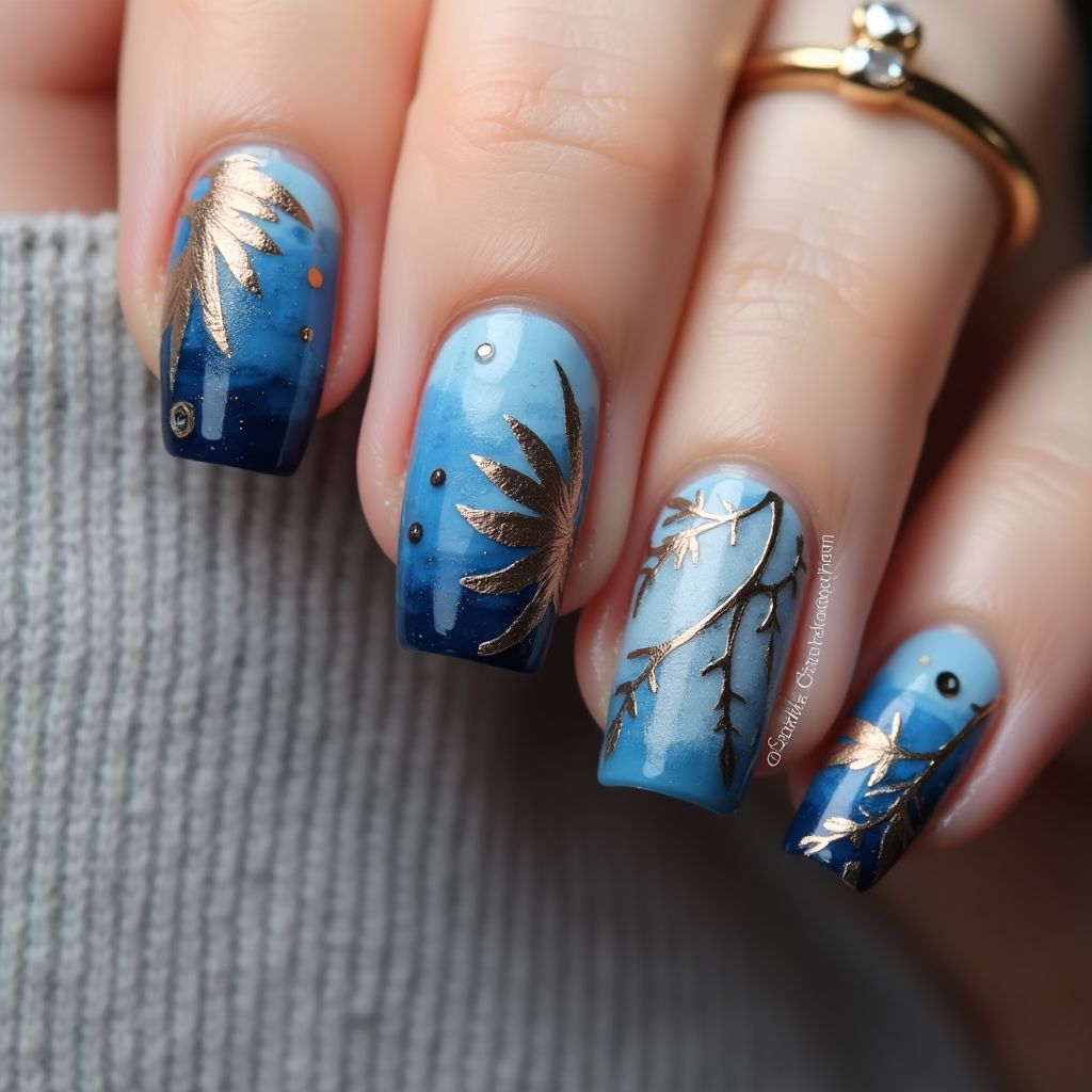 Blue Autumn Nail Design