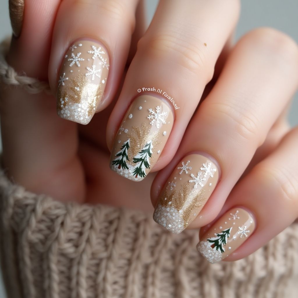 Tan Winter Nail Design