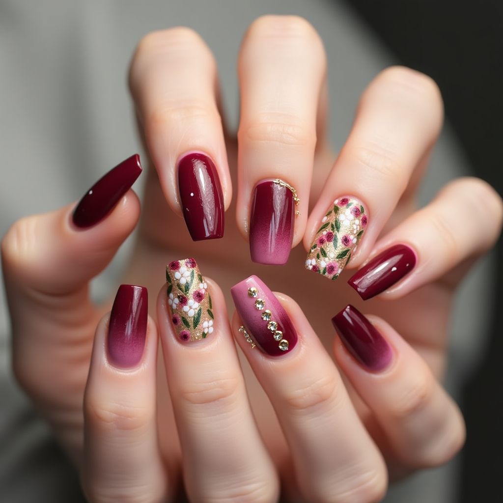 Burgundy Spring Nail Design
