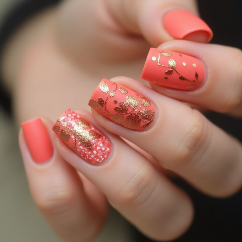 Coral Autumn Nail Design