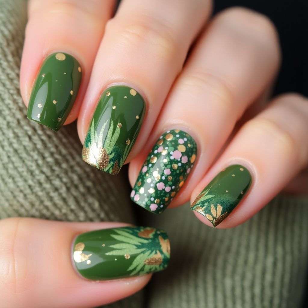 Olive Green Summer Nail Design