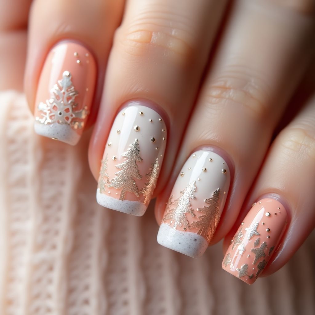 Peach Winter Nail Design