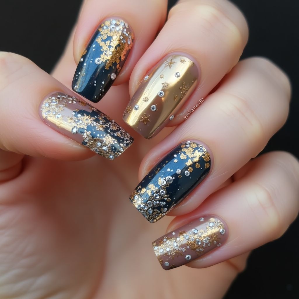 Gold Winter Nail Design