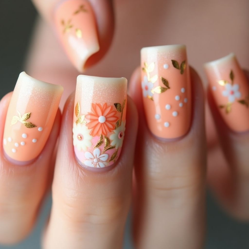 Peach Spring Nail Design