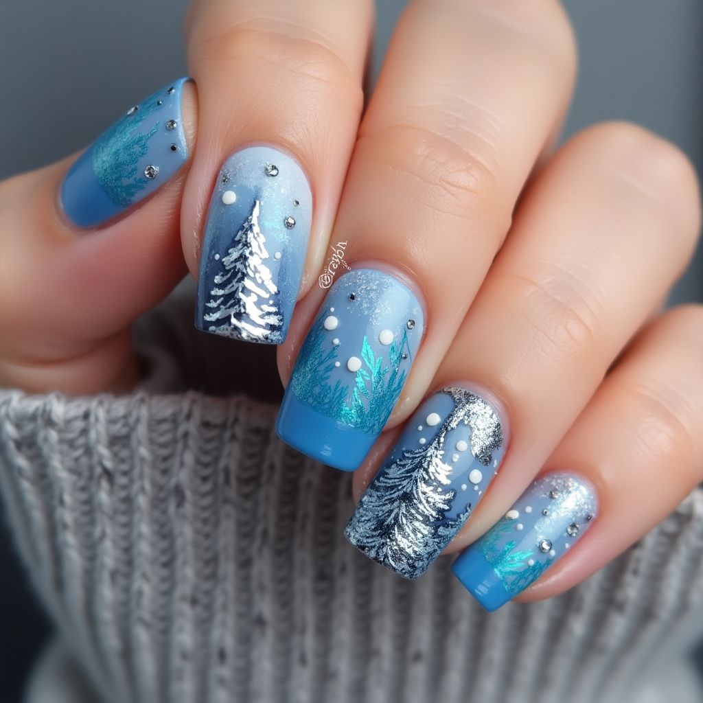 Blue Winter Nail Design