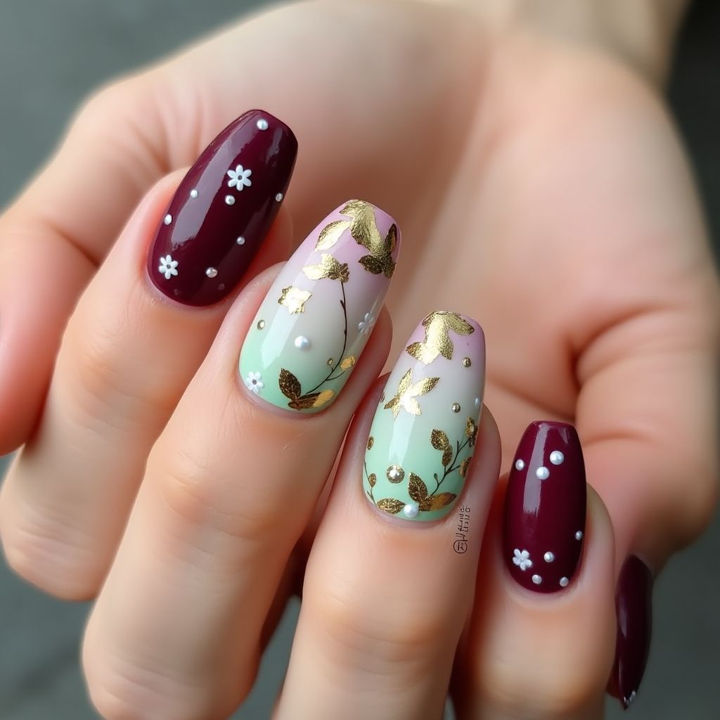 Burgundy Spring Nail Design