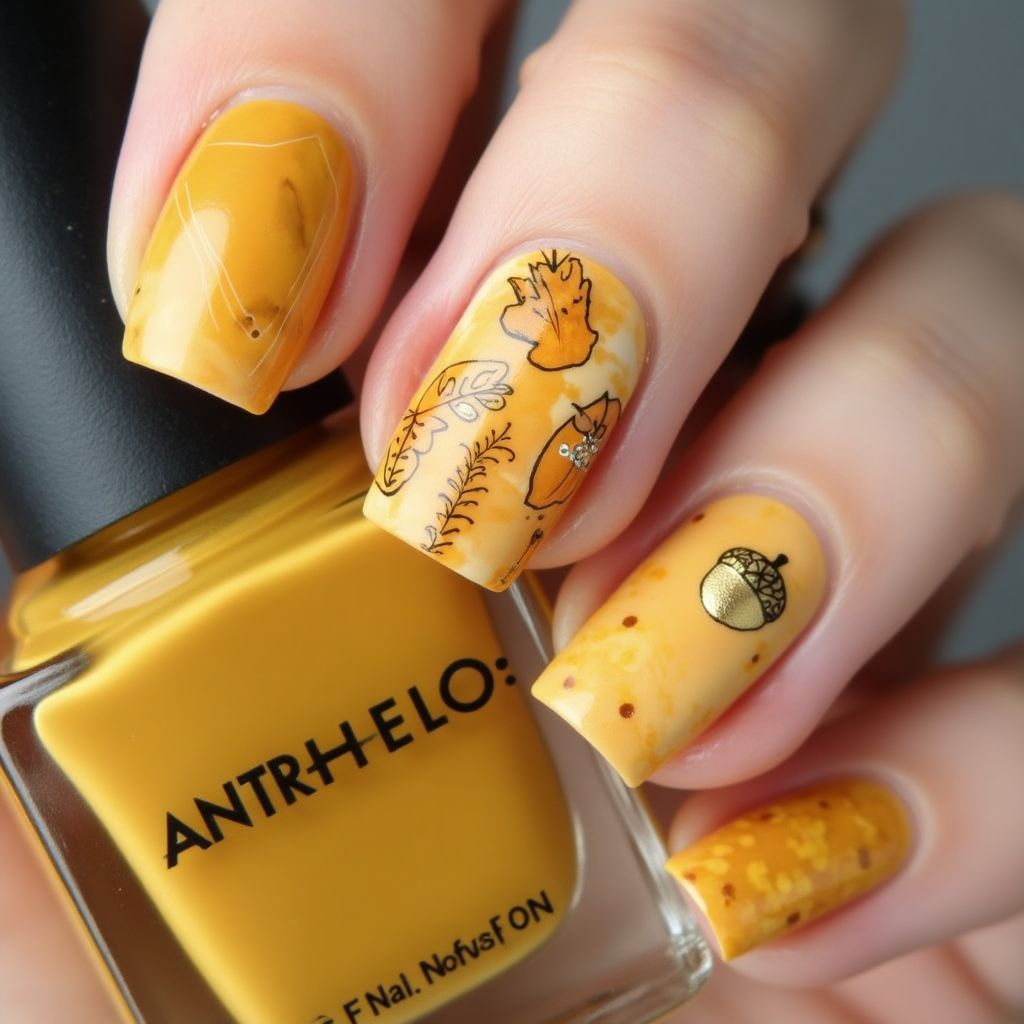 Yellow Autumn Nail Design