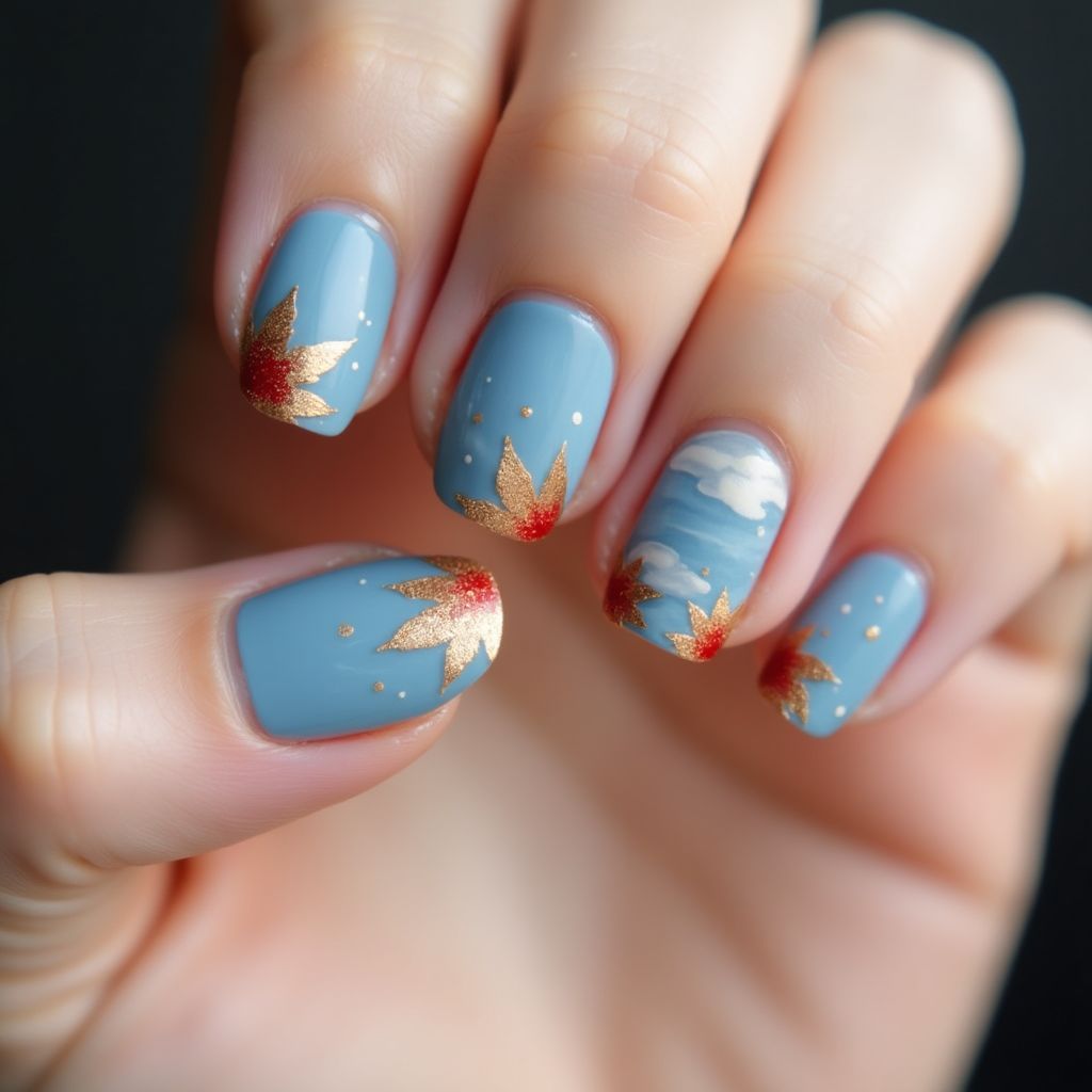 Sky Blue Autumn Nail Design