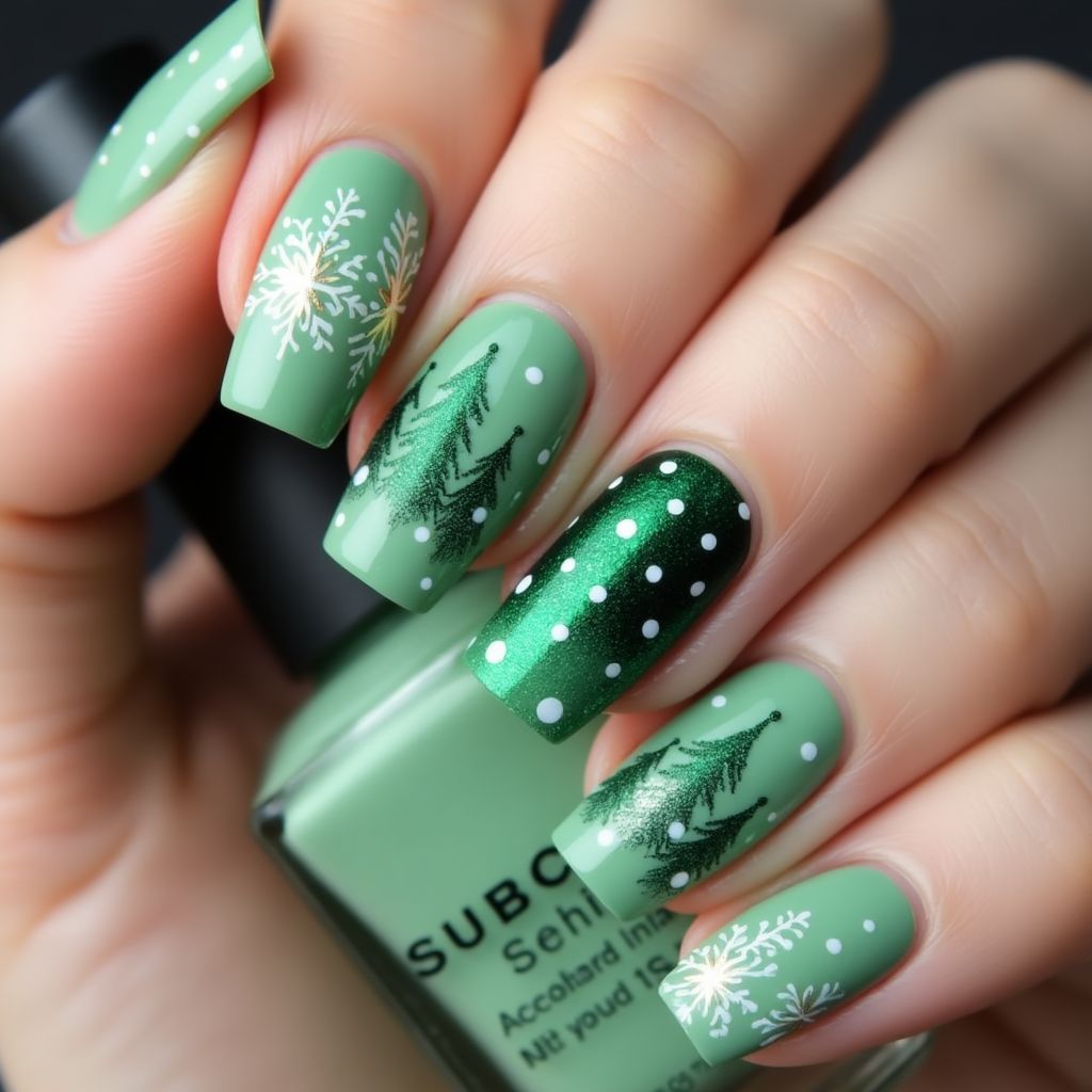 Green Winter Nail Design