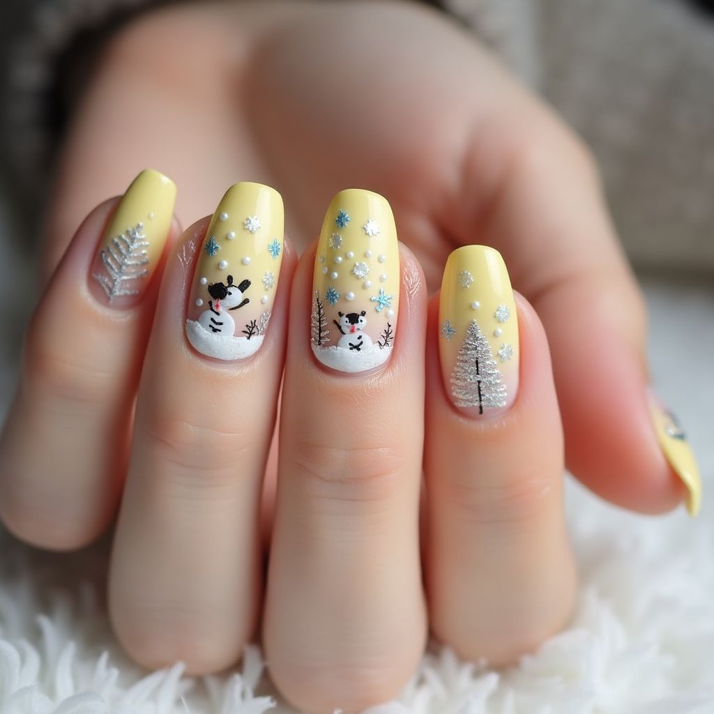 Pastel yellow Winter Nail Design