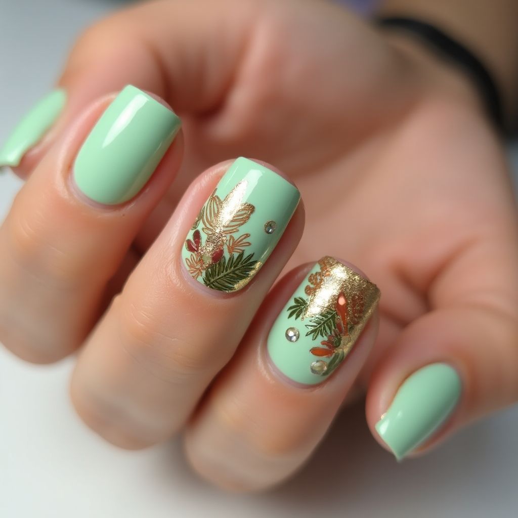 Pastel Green Autumn Nail Design