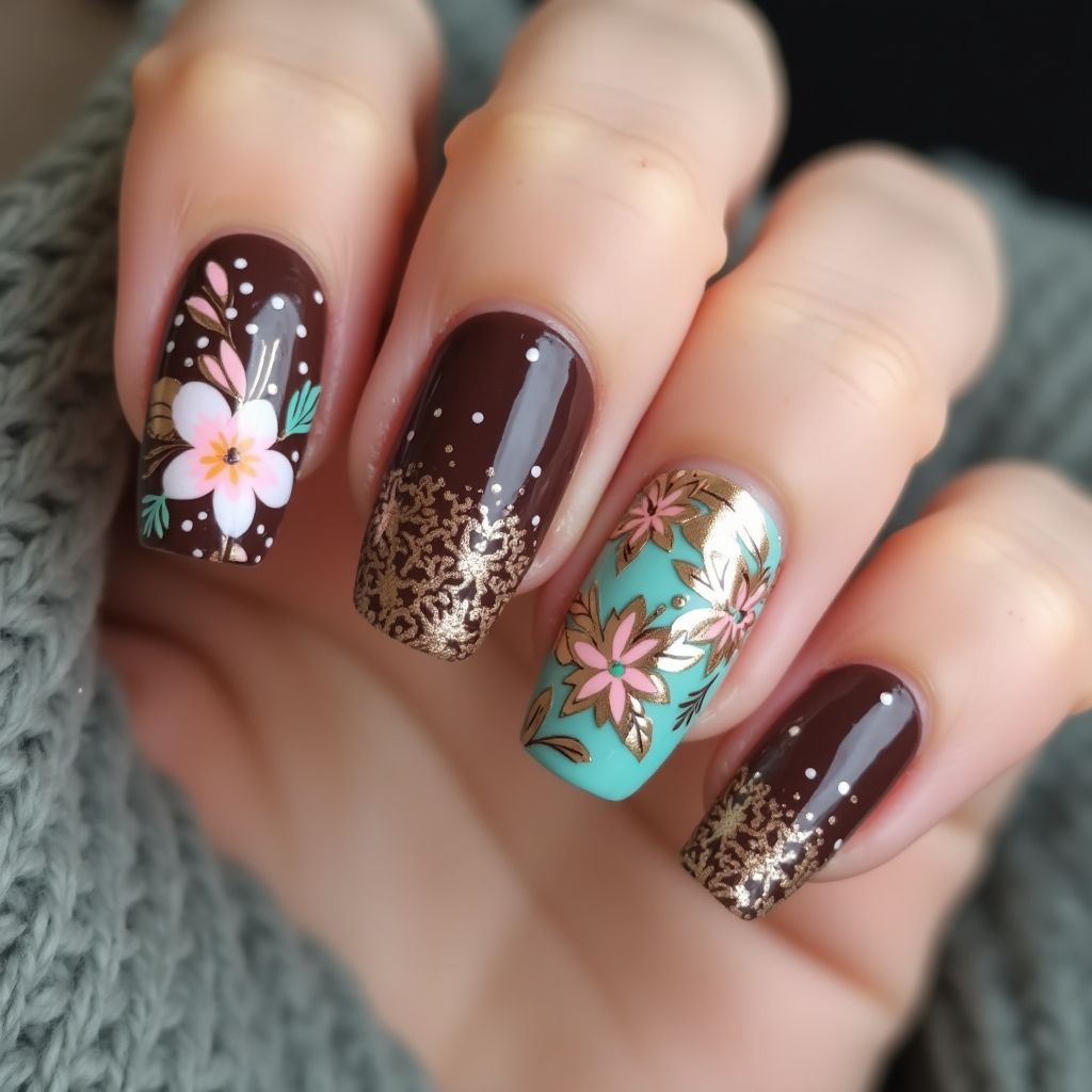 Chocolate Brown Spring Nail Design