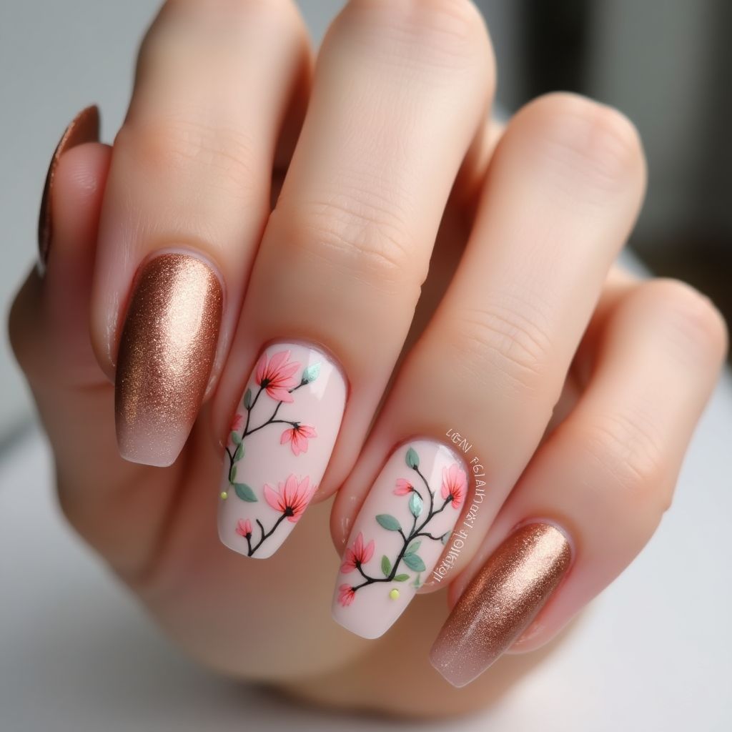 Copper Spring Nail Design