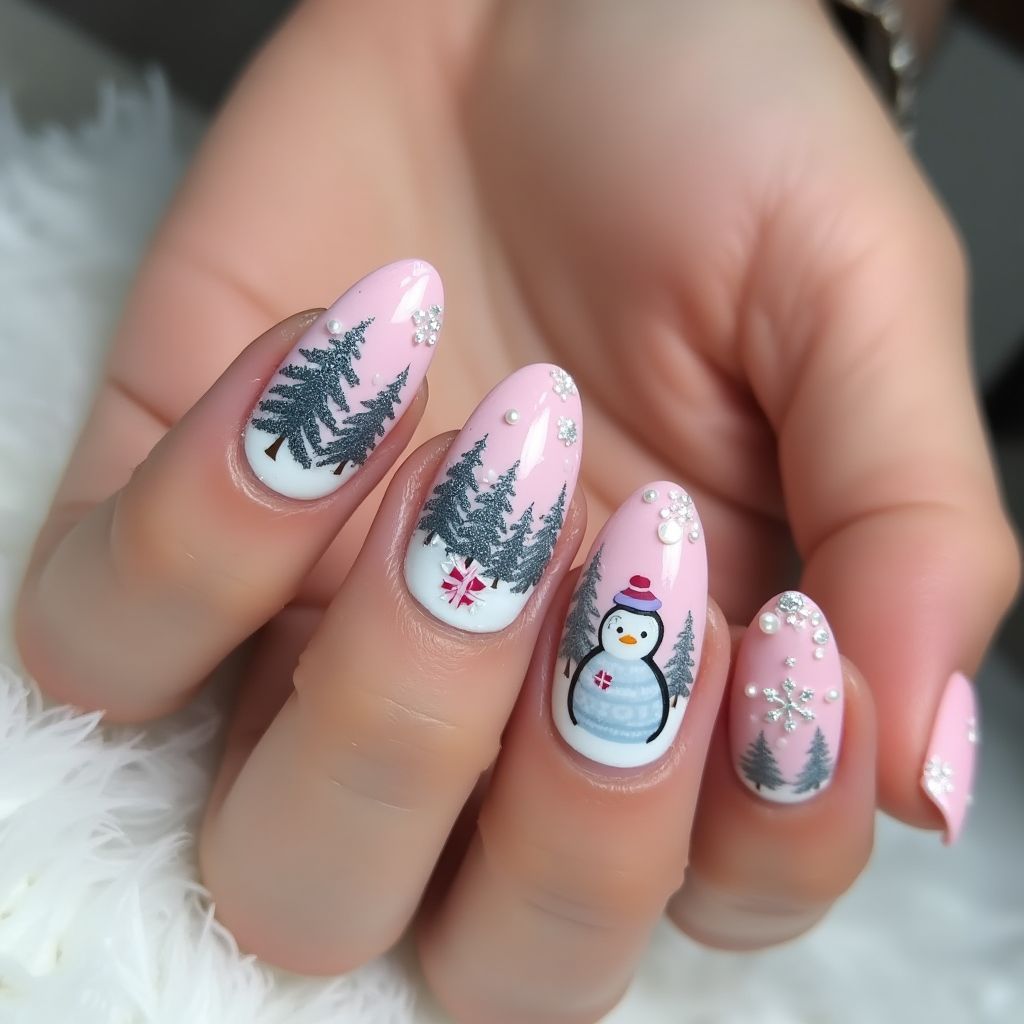 Baby Pink Winter Nail Design