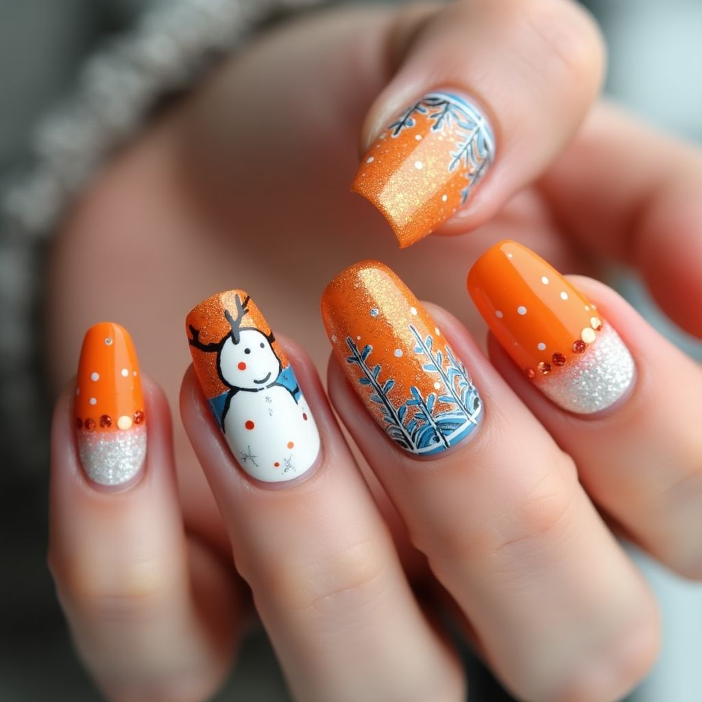 Orange Winter Nail Design