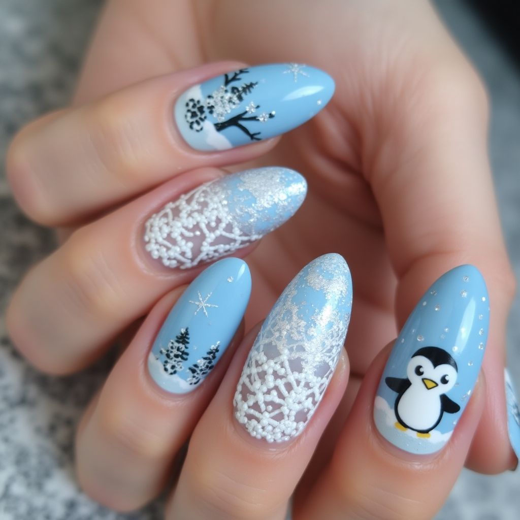 Pastel blue Winter Nail Design