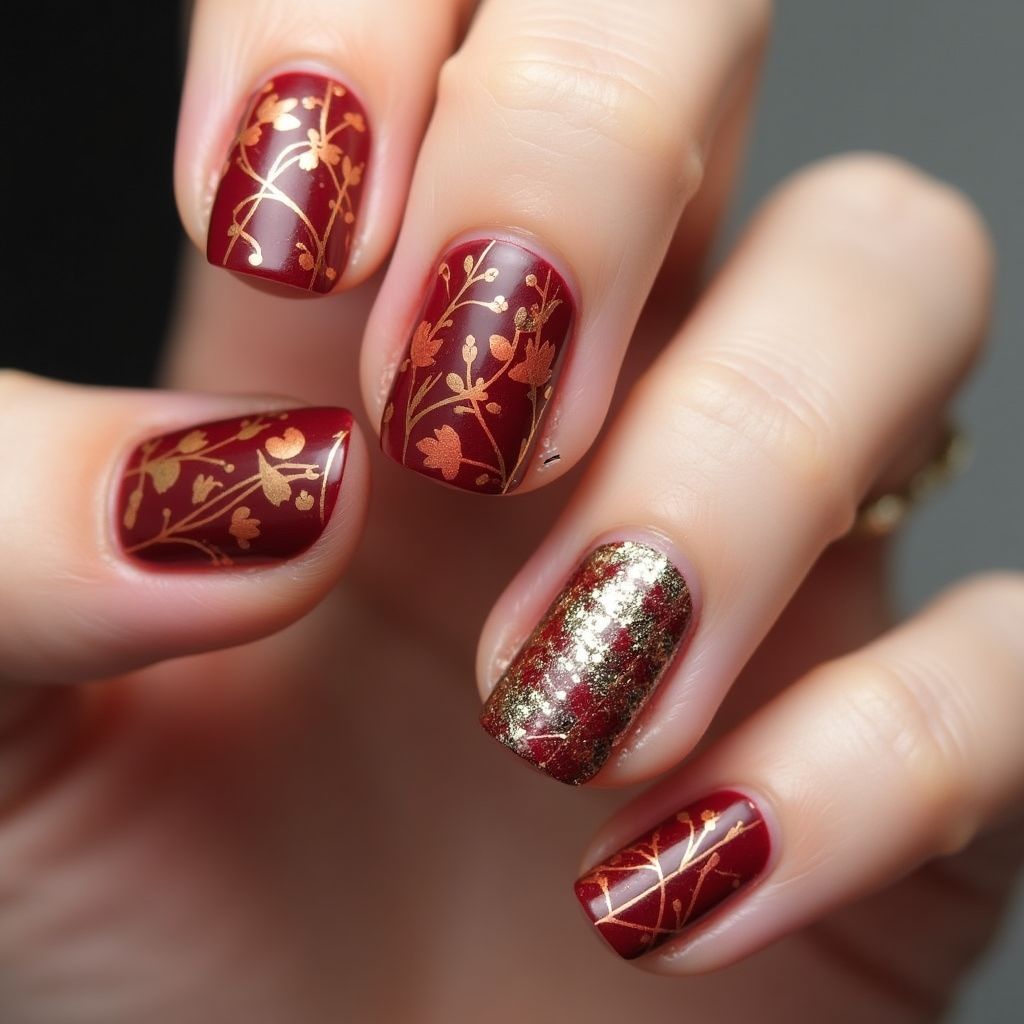Burgundy Autumn Nail Design