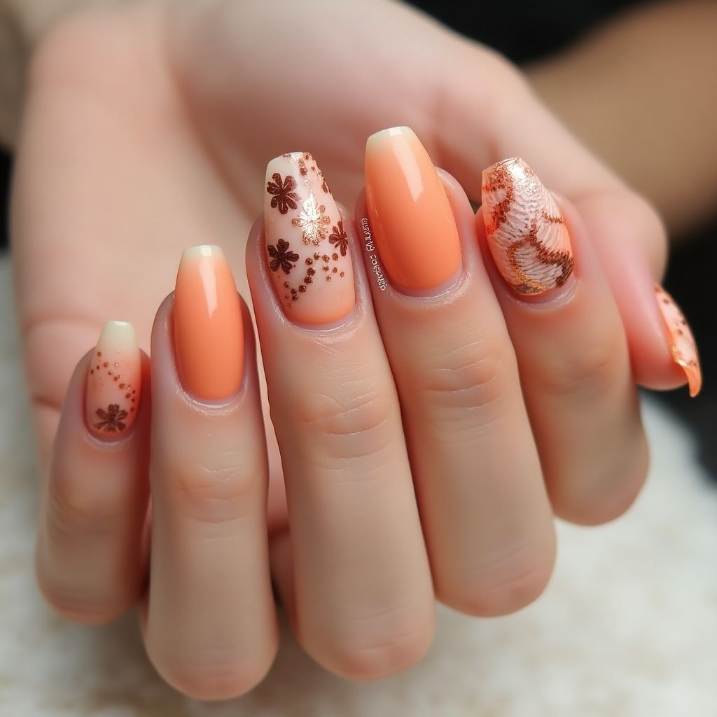 Peach Autumn Nail Design