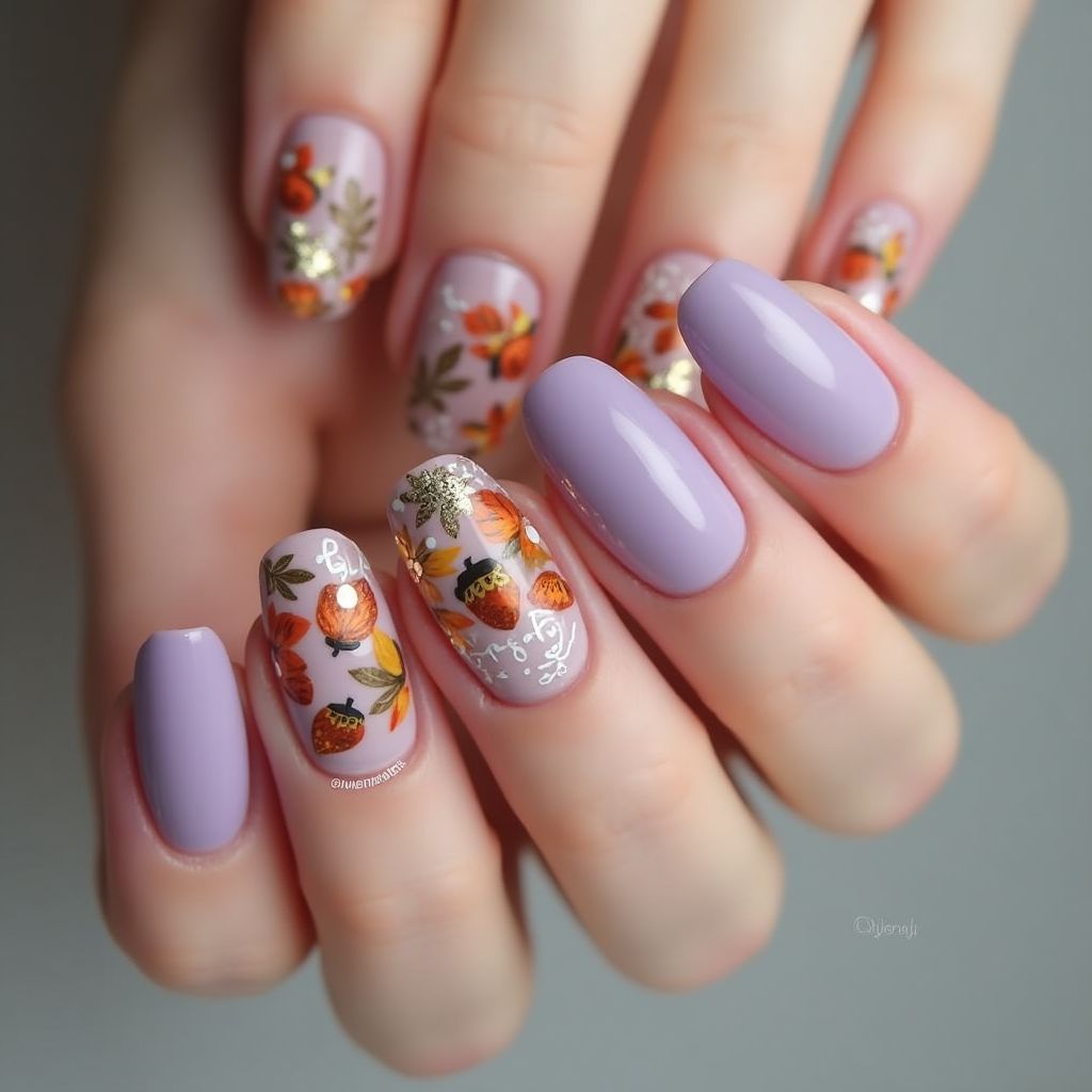 Pastel Purple Autumn Nail Design