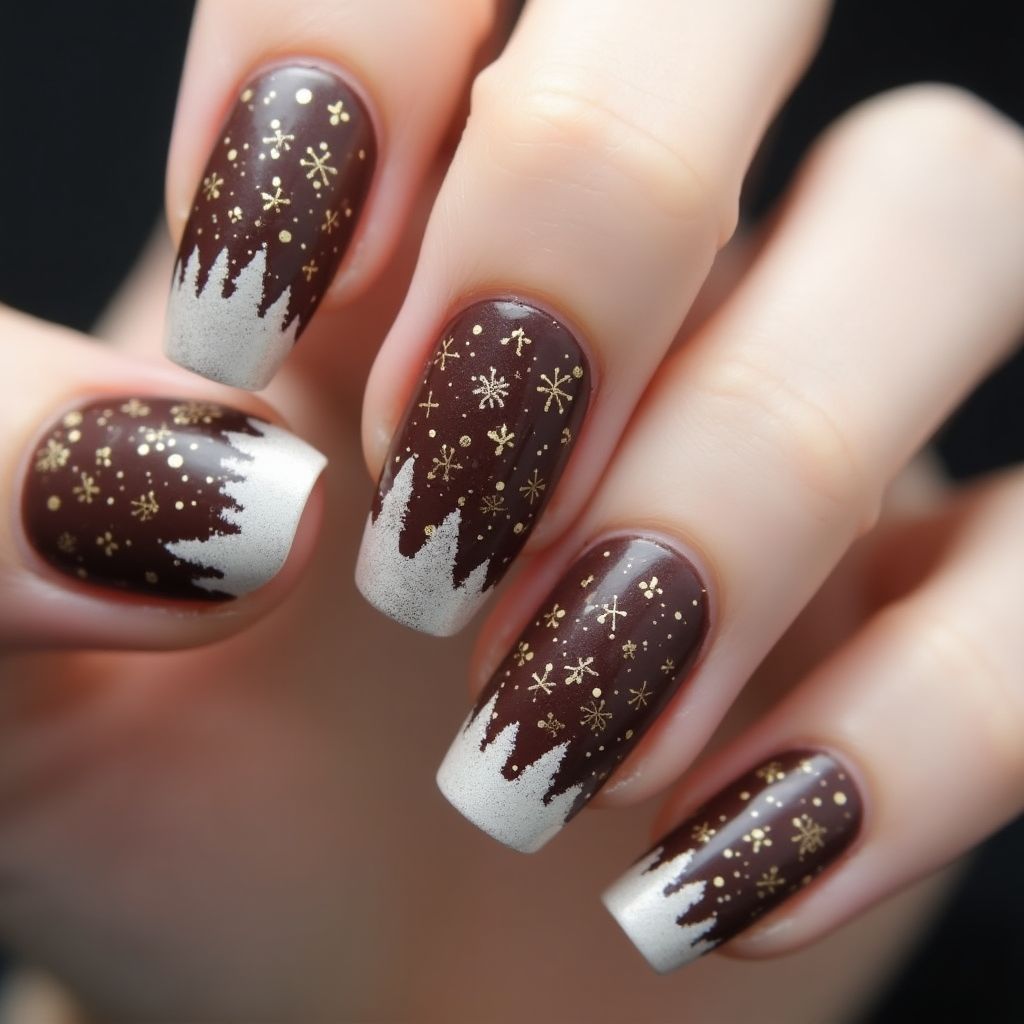 Chocolate Brown Winter Nail Design
