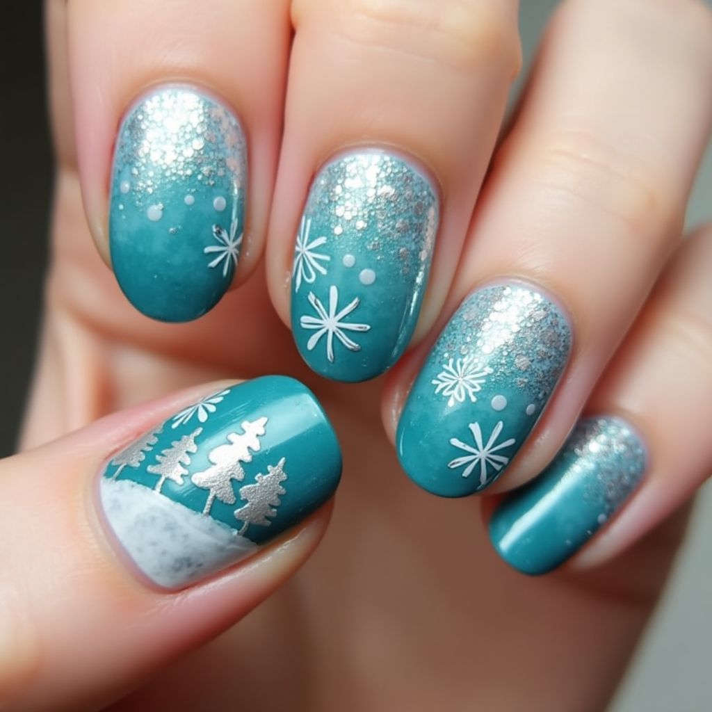 Teal Winter Nail Design