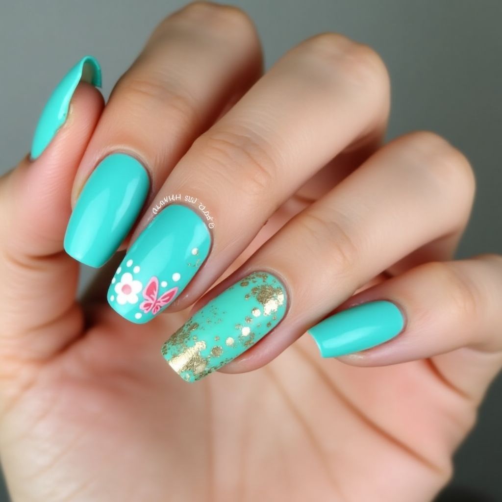 Turquoise Spring Nail Design