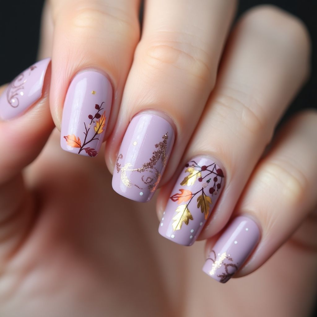 Pastel Purple Autumn Nail Design