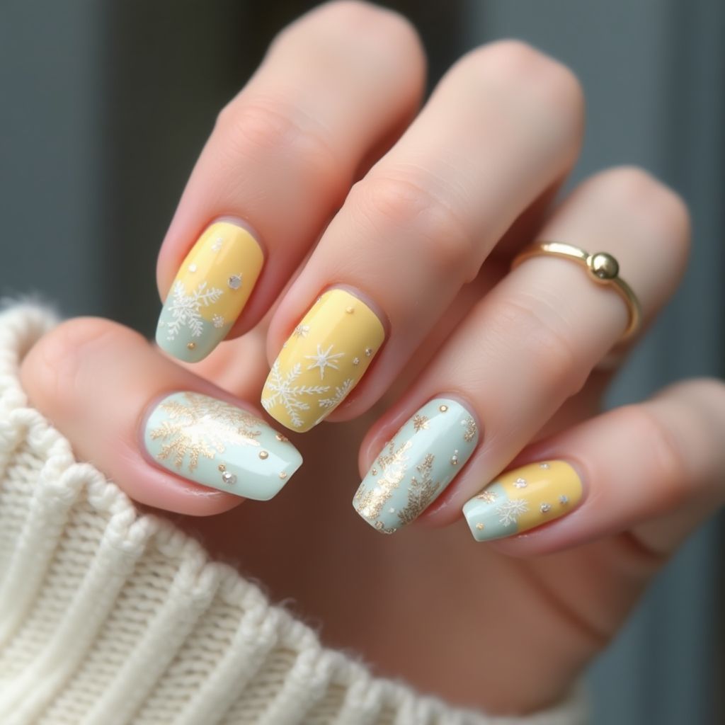 Pastel Yellow Winter Nail Design