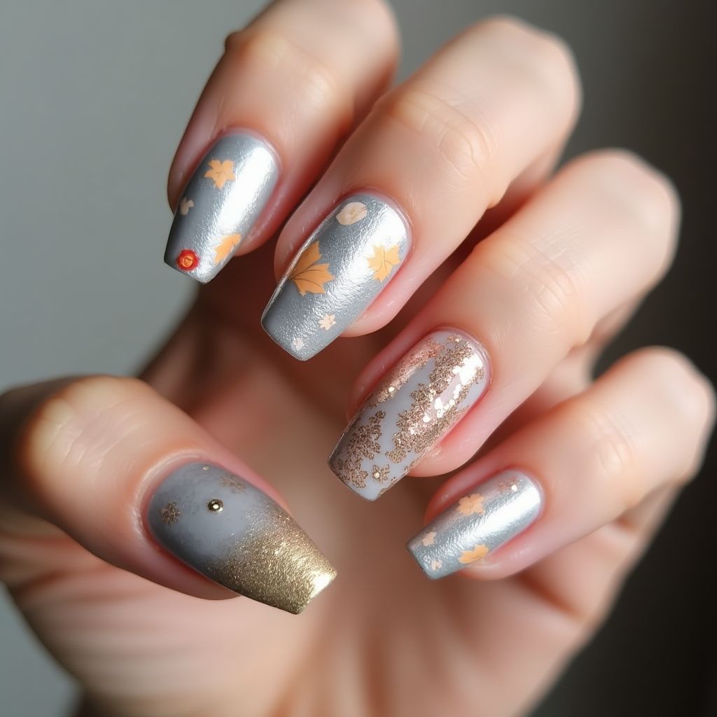 Silver Autumn Nail Design