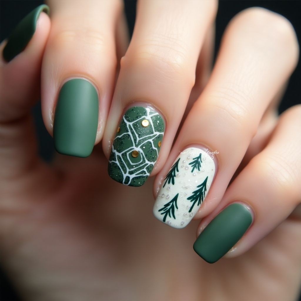 Olive Green Winter Nail Design