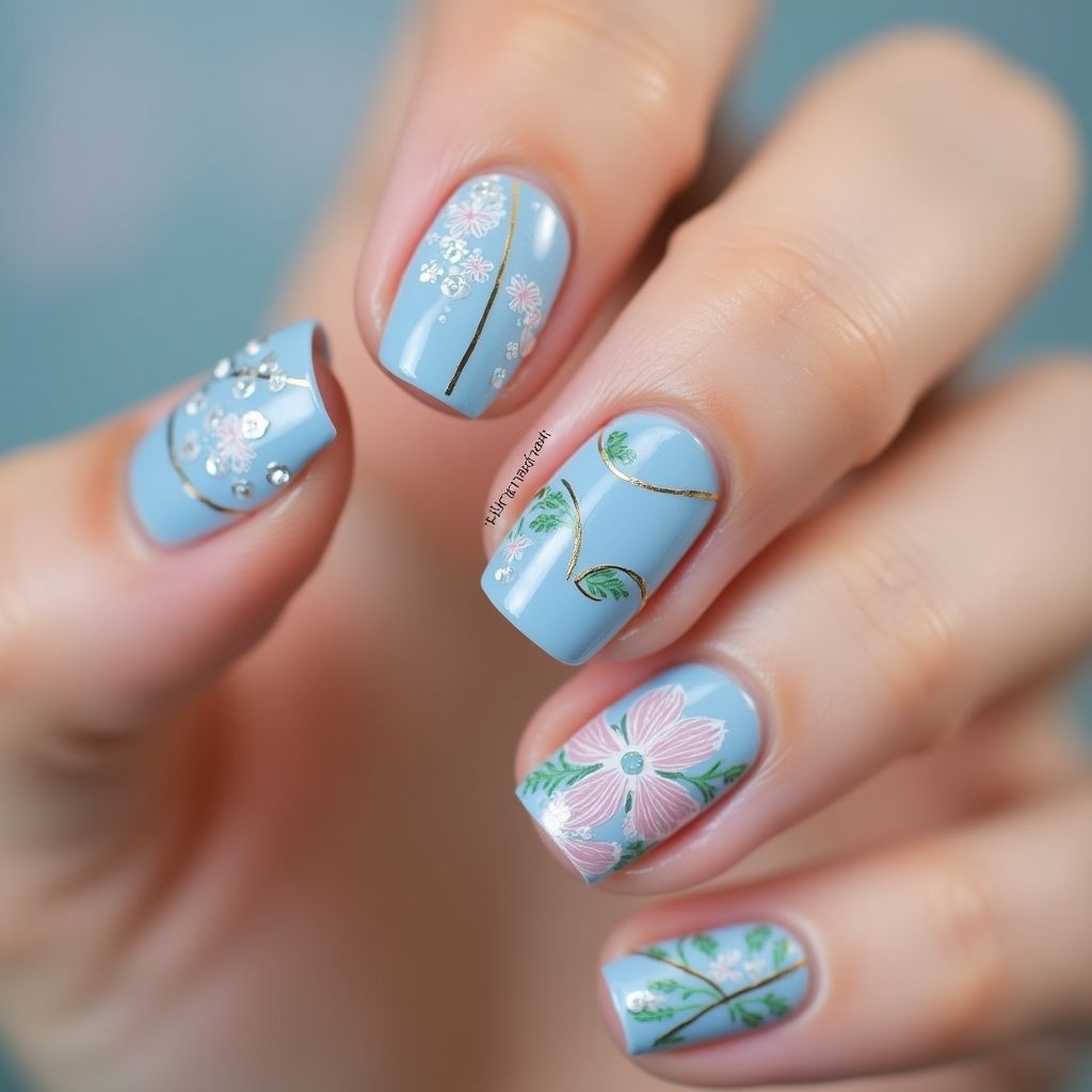 Baby Blue Spring Nail Design
