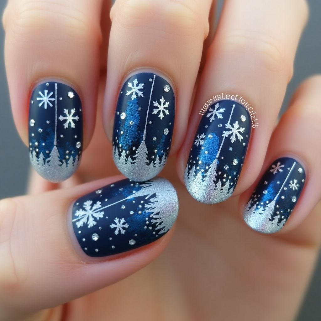 Navy Blue Winter Nail Design