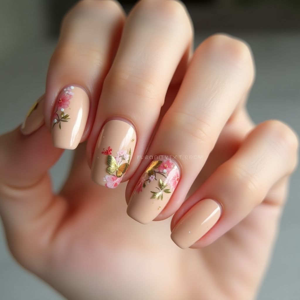 Tan Spring Nail Design