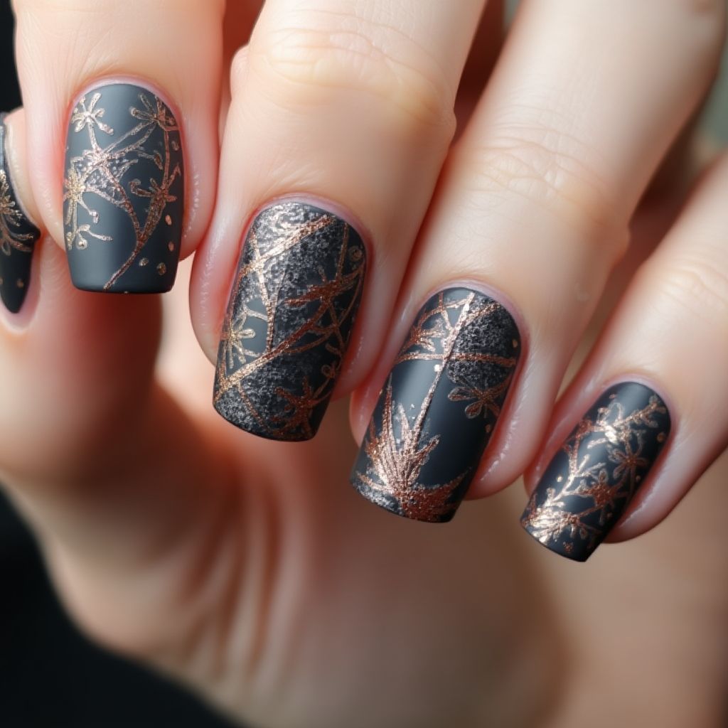 Charcoal Gray Autumn Nail Design