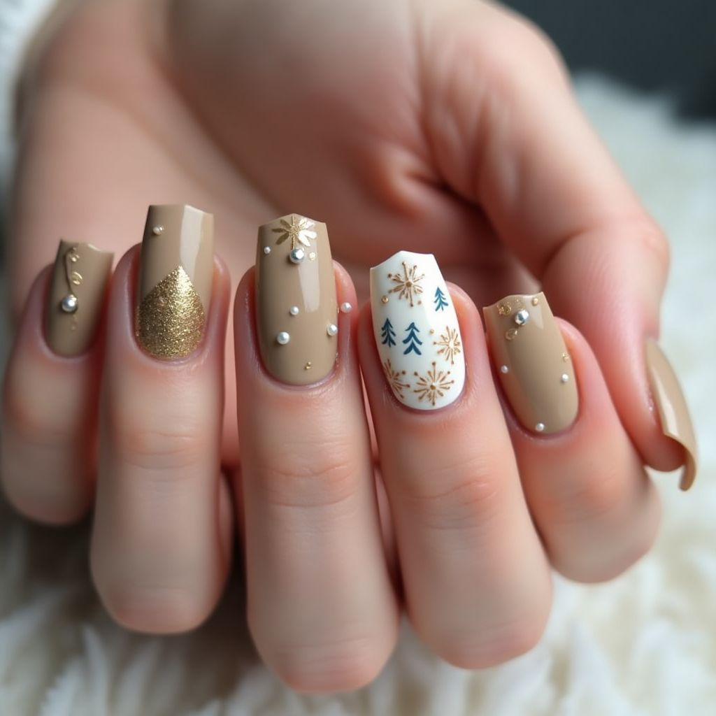 Tan Winter Nail Design