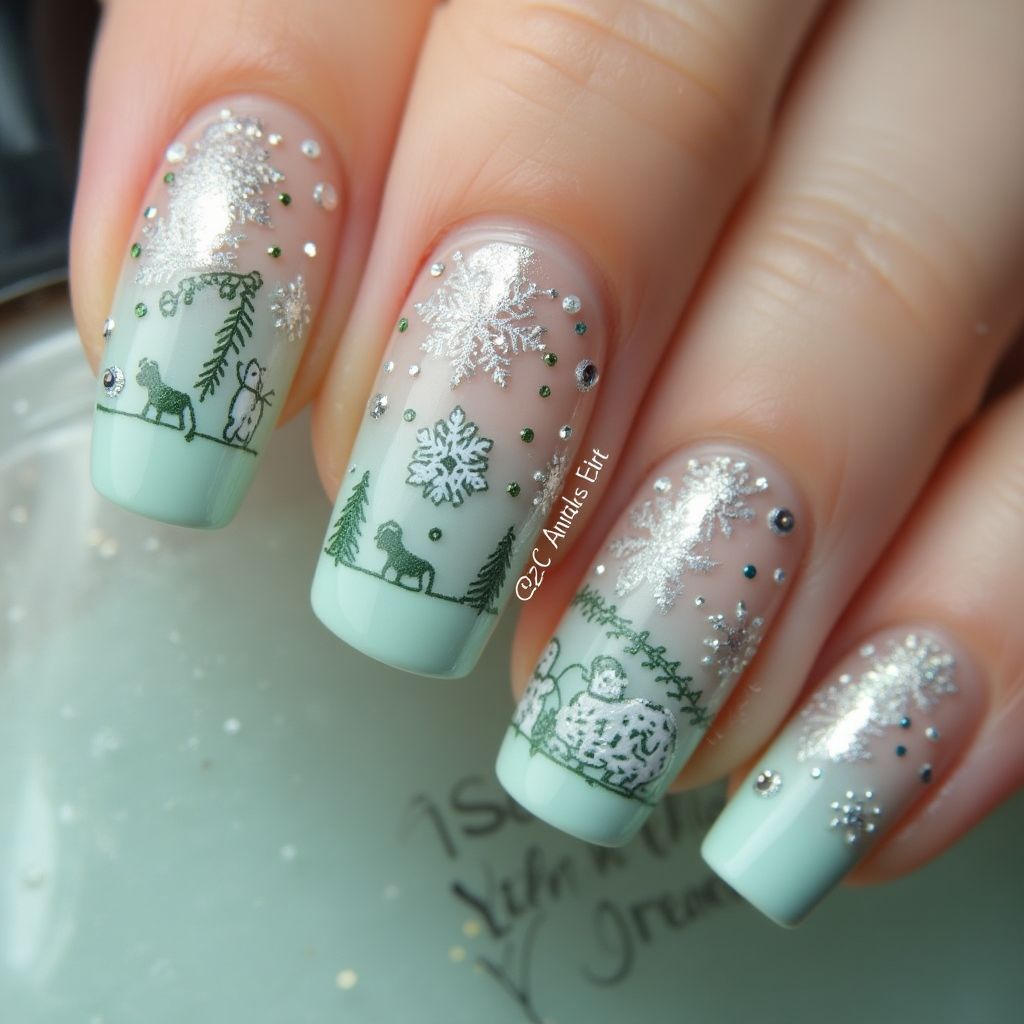 Mint Green Winter Nail Design
