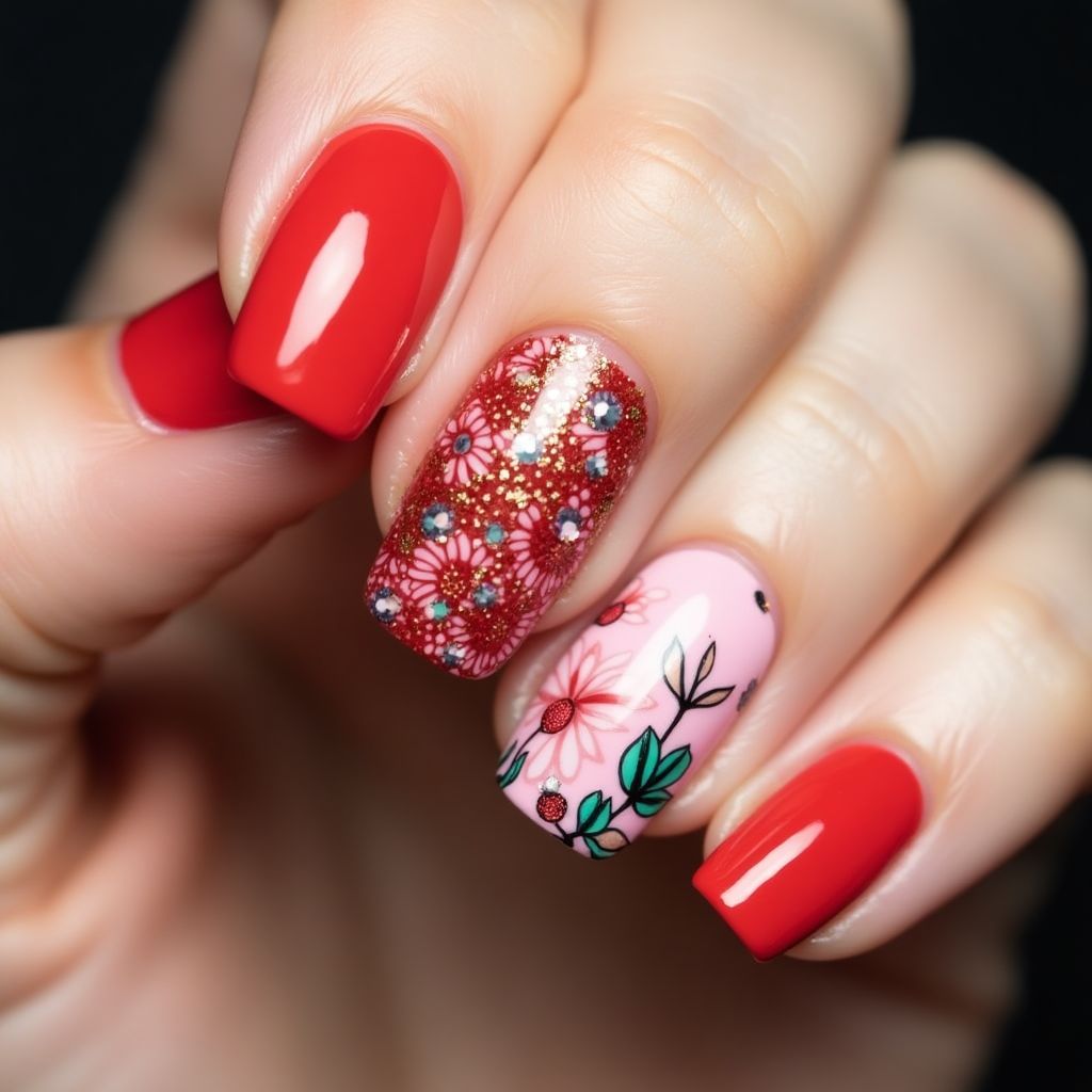 Red Spring Nail Design