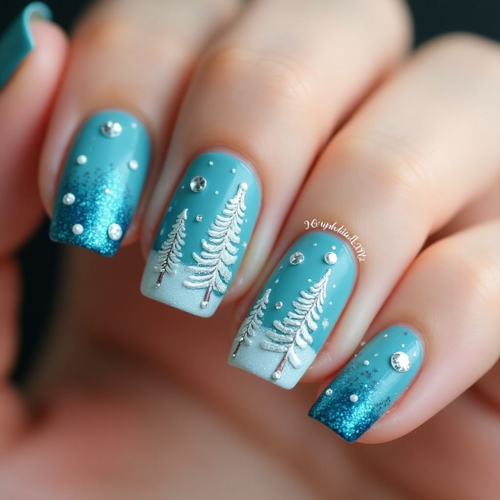 Turquoise Winter Nail Design