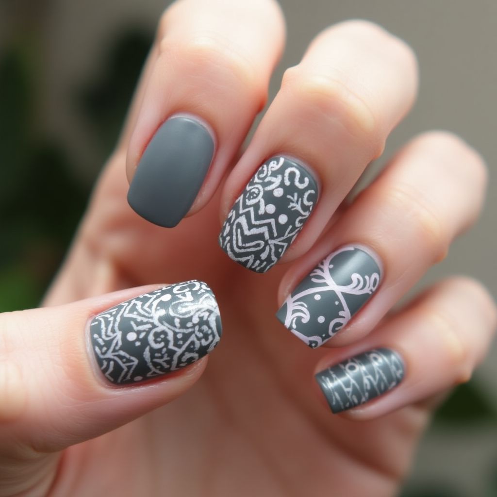 Charcoal Gray Summer Nail Design