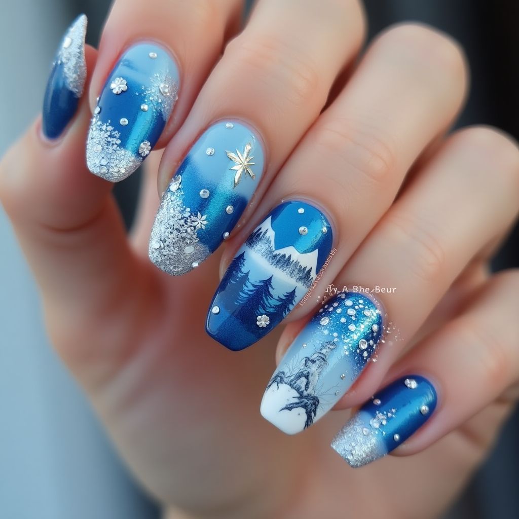 Blue Winter Nail Design