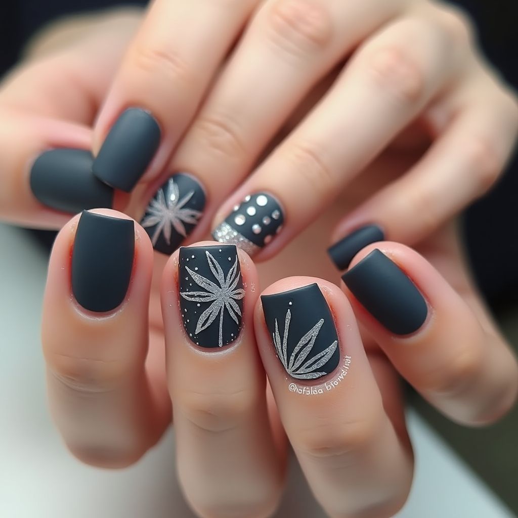 Charcoal Gray Summer Nail Design