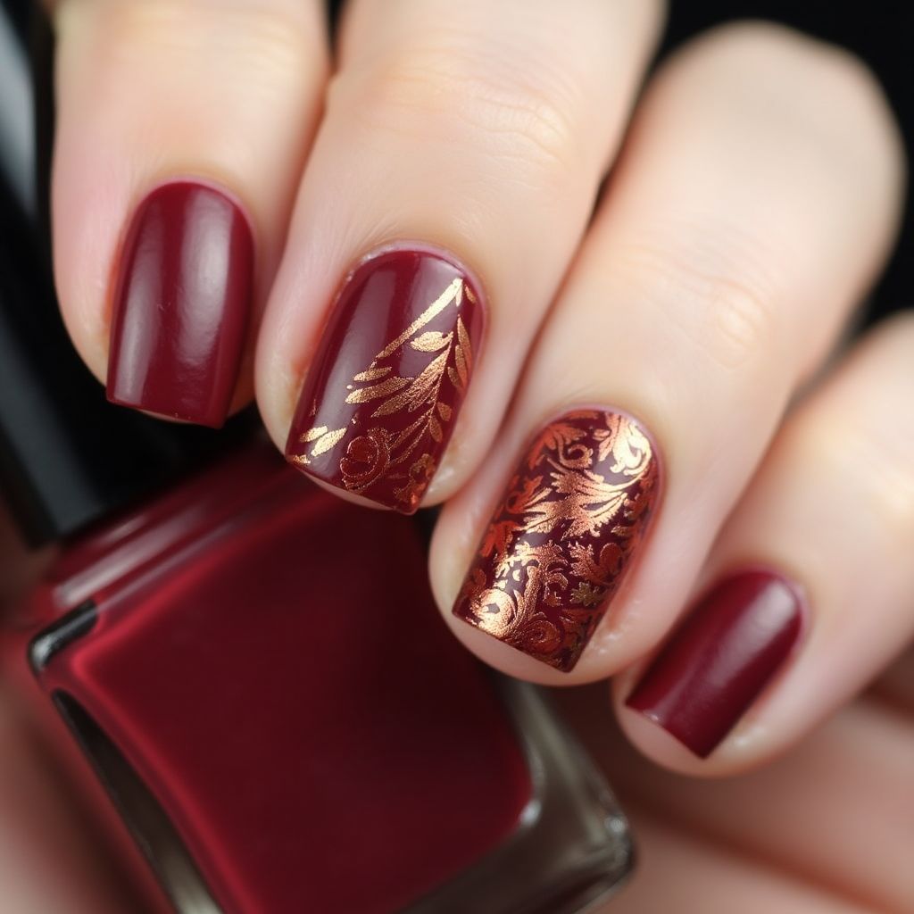 Burgundy Autumn Nail Design