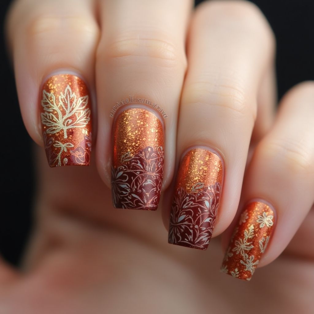 Bronze Autumn Nail Design