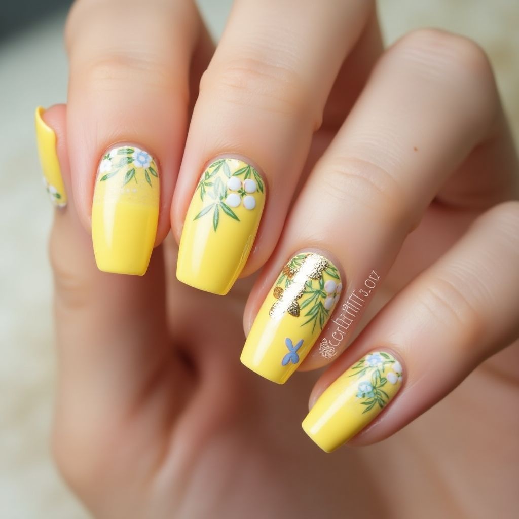 Pastel Yellow Spring Nail Design