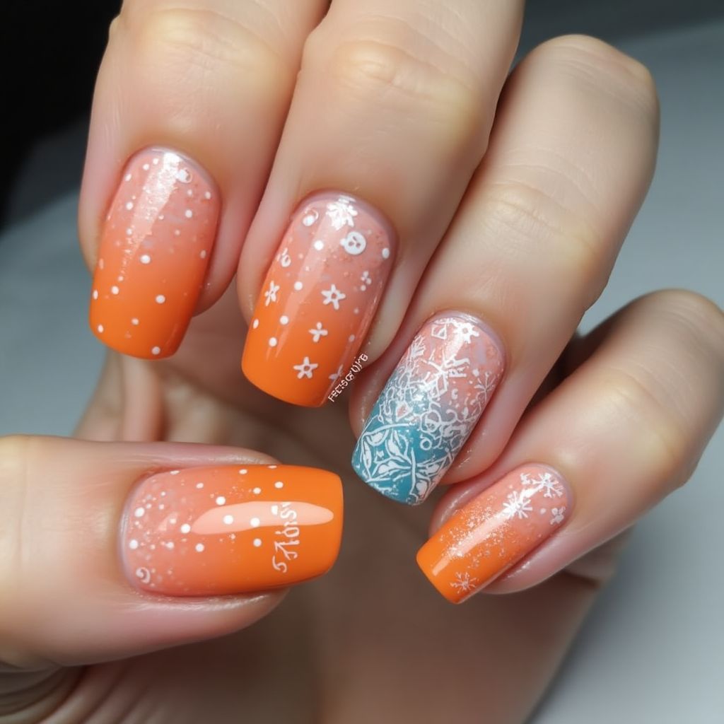 Orange Winter Nail Design