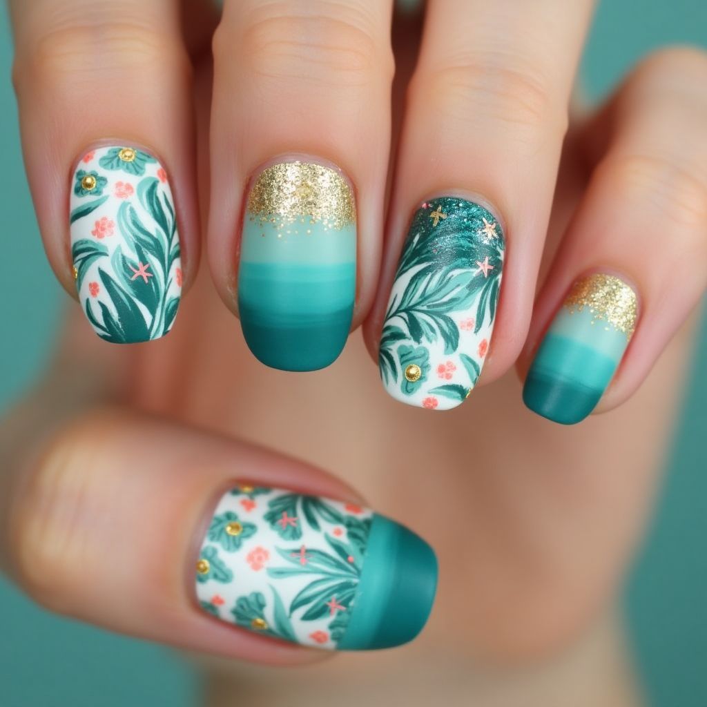 Teal Summer Nail Design