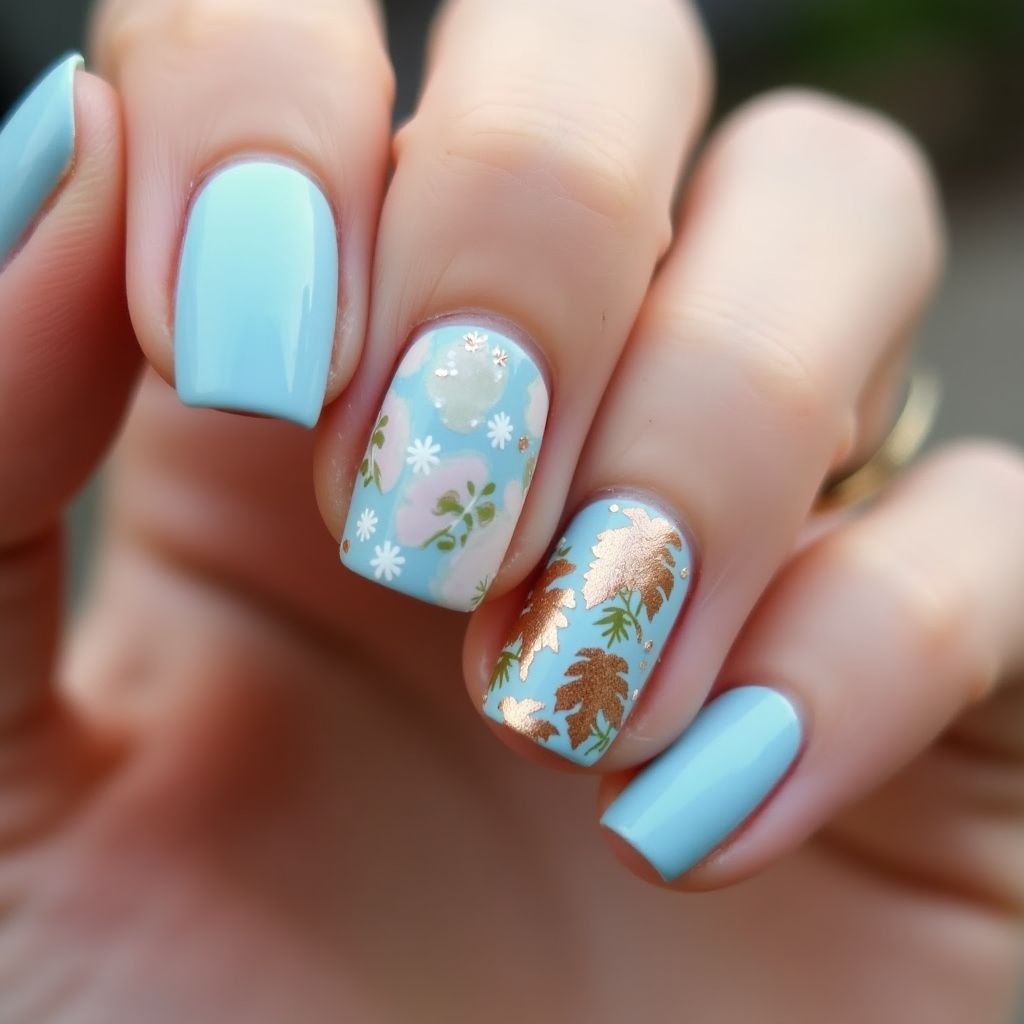 Baby Blue Autumn Nail Design