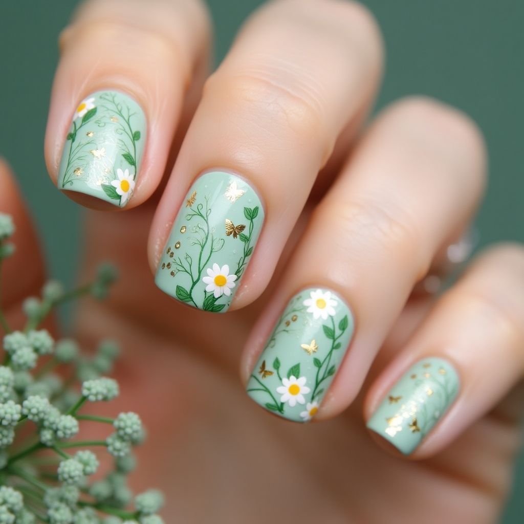 Pastel Green Spring Nail Design