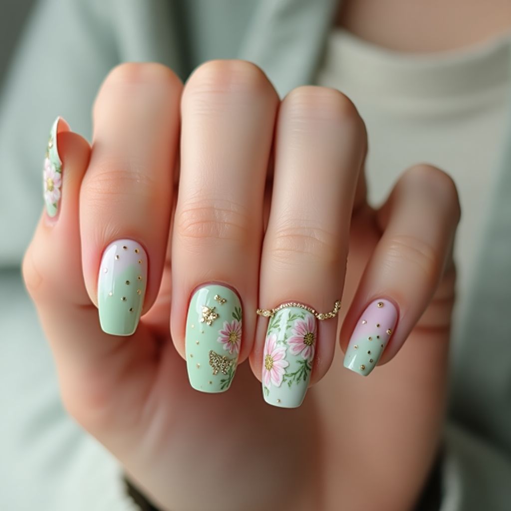 Pastel green Spring Nail Design